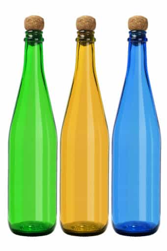 green, brown and blue glass bottle recycling